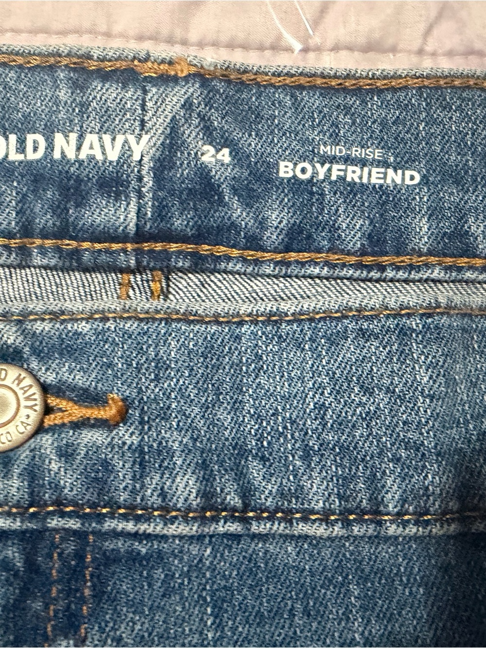 Old Navy Boyfriend Jean Shorts - Medium Blue with Gold Stitching